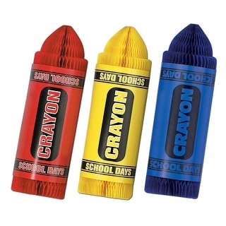 Club Pack of 12 Red, Yellow and Blue Honeycomb Tissue Crayon Hanging